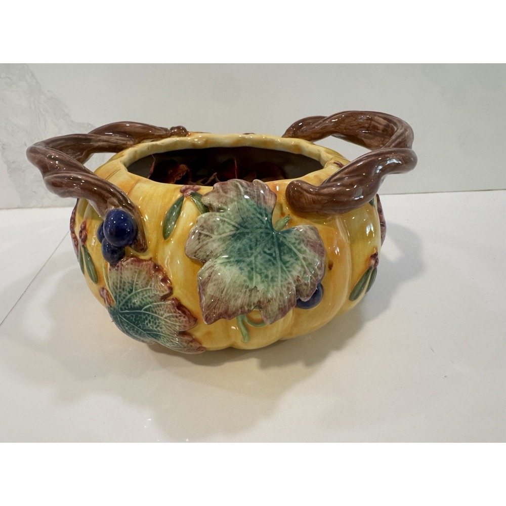 Fitz & Floyd 1993 Harvest Banquet Fall Box/Pumpkin Bowl W/Handles/Thanksgiving